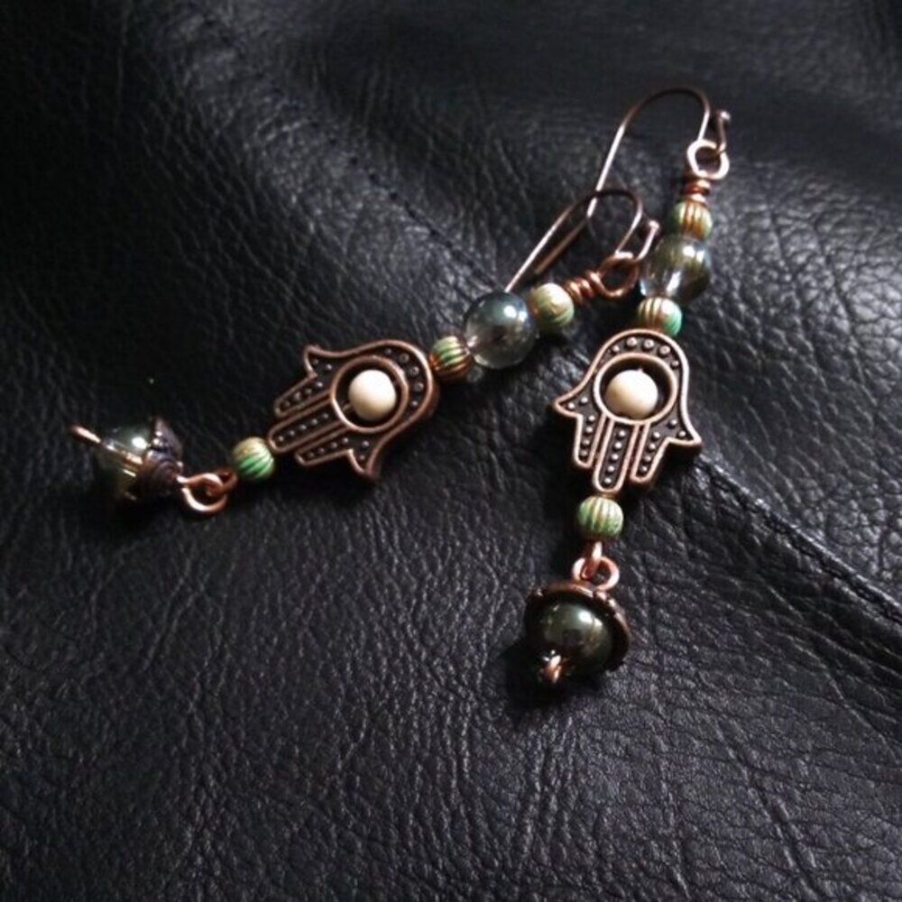 Hamsa Hand | Unique & Handmade | Dangle Earrings | Blessings Love & Protection | - Picture 6 of 14